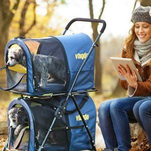 Double Pet Stroller for 2 Dogs & Cats, 4 Wheels Dog Strollers